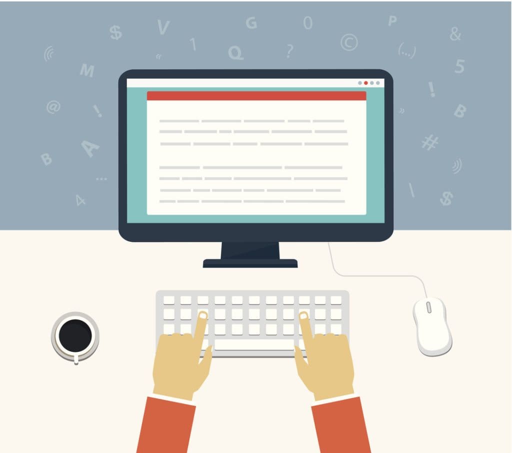 Workflow for computer. Enter of content on the computer