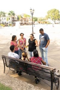 Students took to the Alcazar Plaza with their prototypes to solicit feedback from the public.