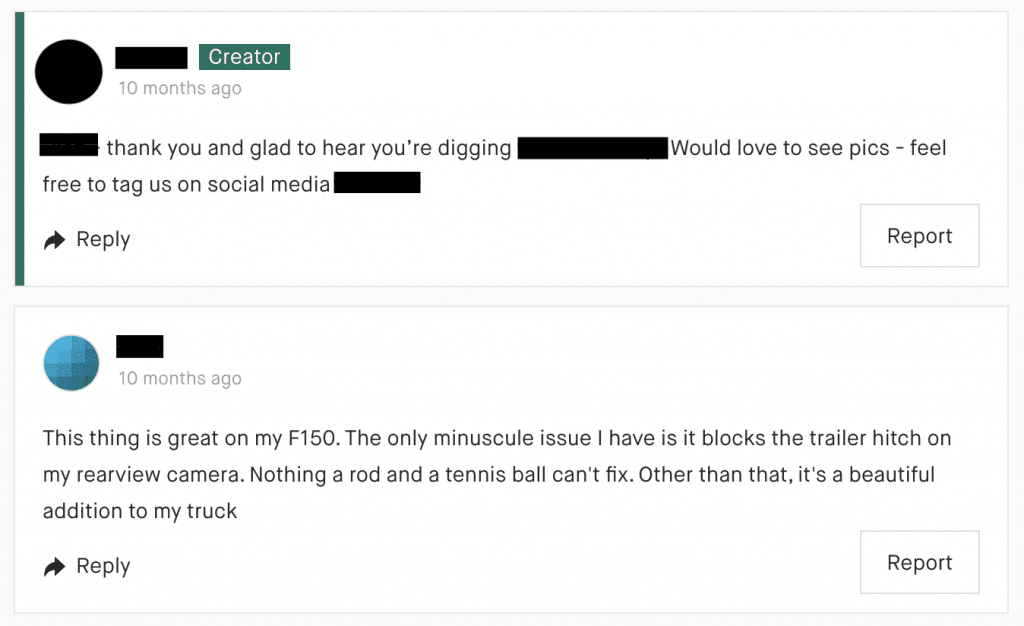 Here is an example of a happy backer expressing their satisfaction with the product.