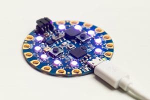 The Adafruit Circuit Playground Bluefruit is another easy-to-use development tool for BTLE devices.