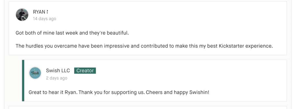 Comment from Swish Backers
